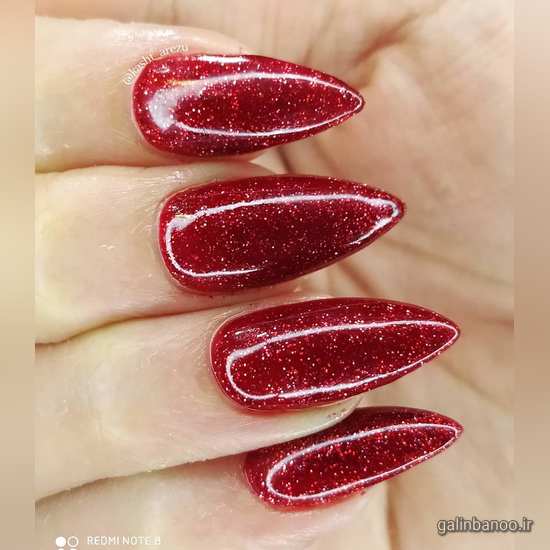مدل کاشت ناخن قرمز شاین دار 2023 - 1402