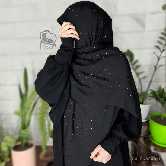 مدل روسری مشکی مجلسی شیک 2023; ساده و کاردست بسیار زیبا