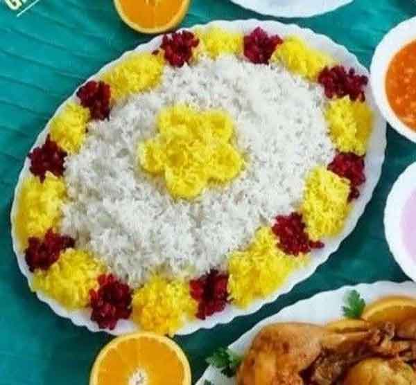 تزیین برنج با زعفران 2024; با قالب و بدون قالی خیلی خاص و متفاوت