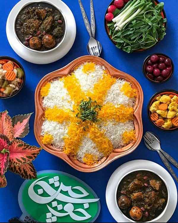 تزیین برنج با زعفران 2024; با قالب و بدون قالی خیلی خاص و متفاوت