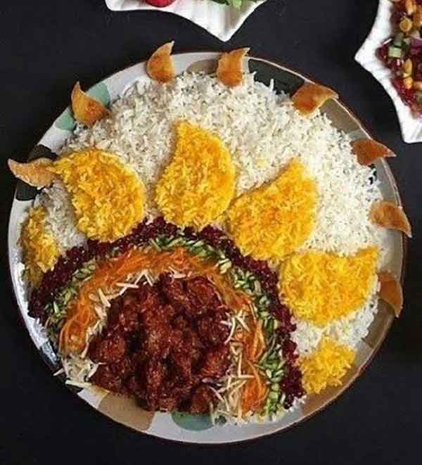 تزیین برنج با زعفران 2024; با قالب و بدون قالی خیلی خاص و متفاوت